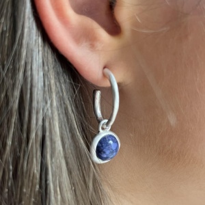C-Shaped Hoop Earrings - Silver Blue